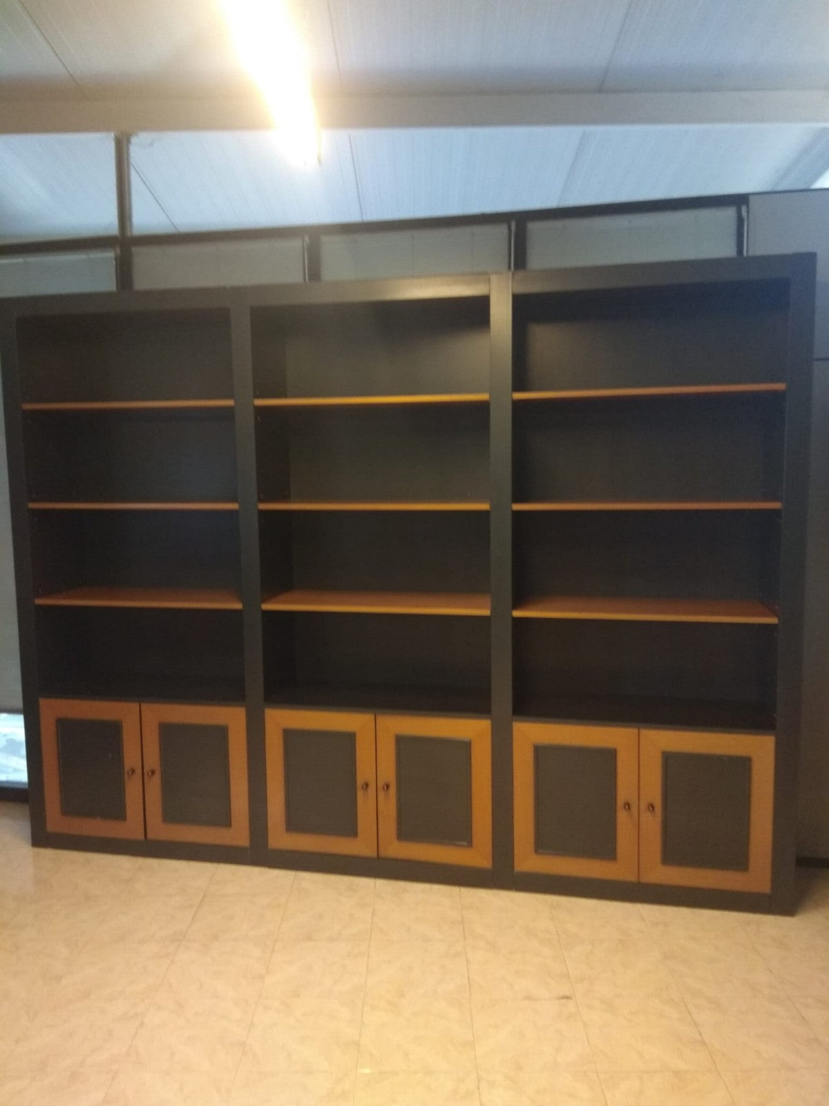 Armario estantería con puertas bajas.