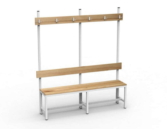 Banco de vestuario con percha.