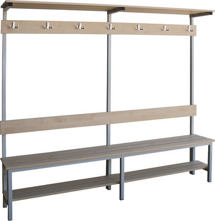 Banco de vestuario con percha.